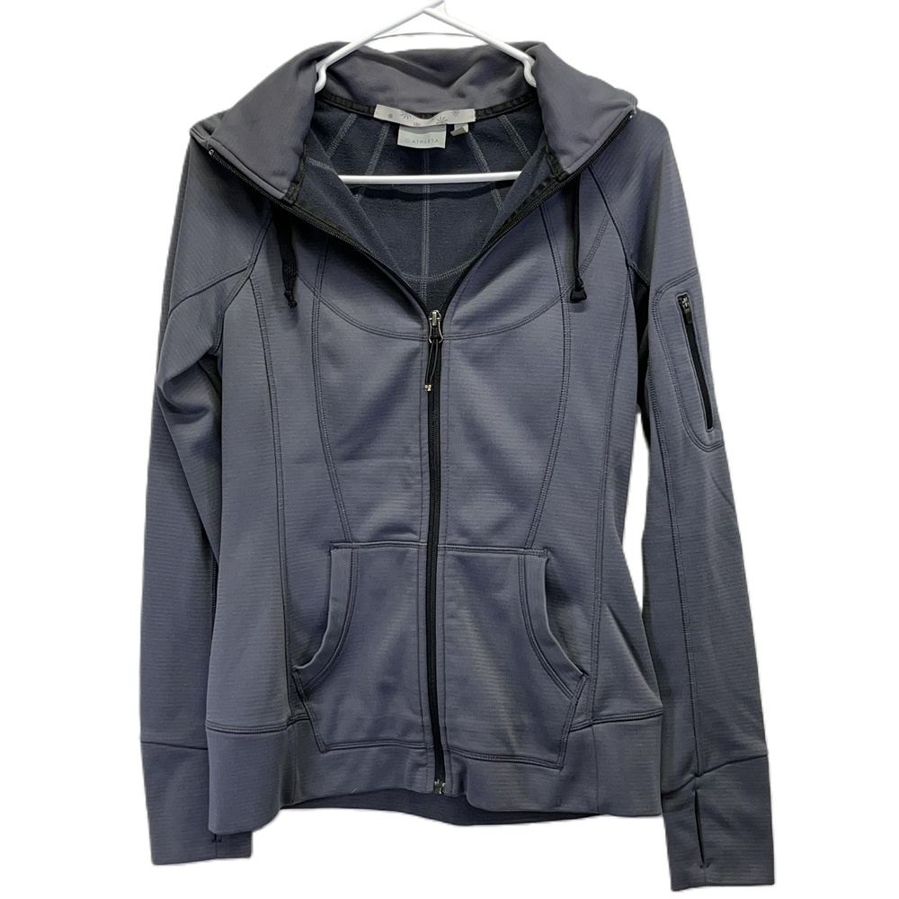 Athleta Gray Striped Full Zip Hooded Athletic Jacket Thumbholes‎ Small